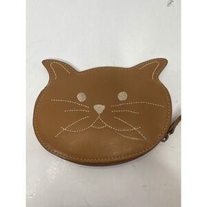 Furla Cat Coin Purse Tan Leather Made in Italy Zip Pouch Fish Pull Tab